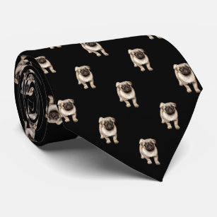 Corbata Patrón de cachorro de pug en negro