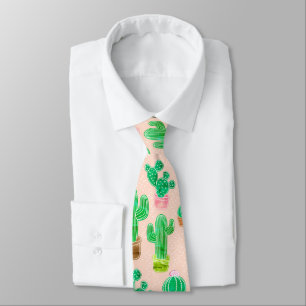 Corbata Patrón de cactus pulido de mano