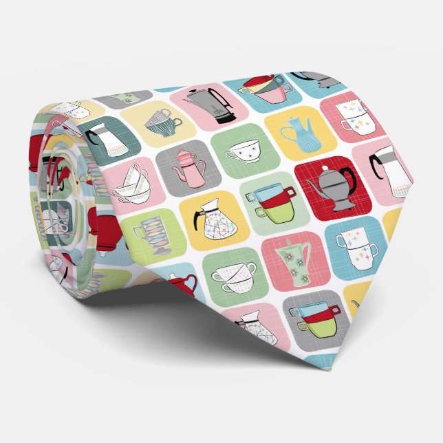 Corbata Patrón de cafés y tazas retro (Enrollado)