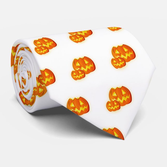Corbata Patrón de calabaza de Naranja de Halloween (Enrollado)