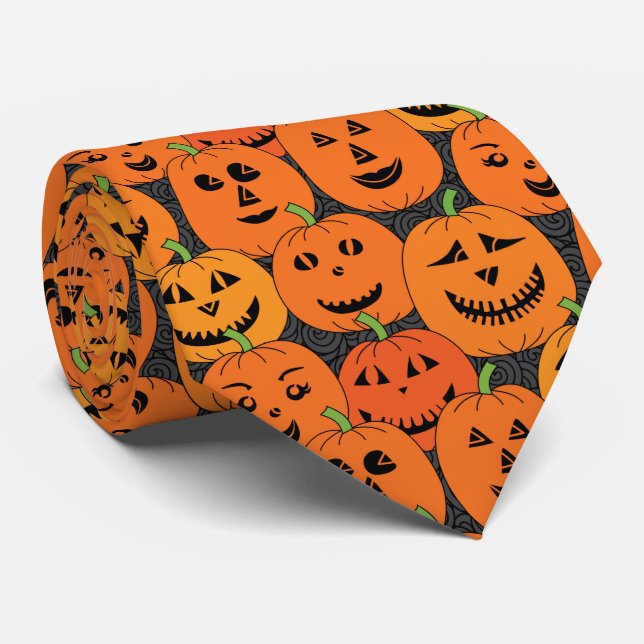 Corbata Patrón de calabaza Naranja Jack o'lantern de Hallo (Enrollado)