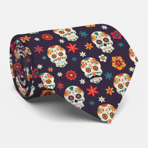 Corbata Patrón de calaveras azucareras retro coloridas