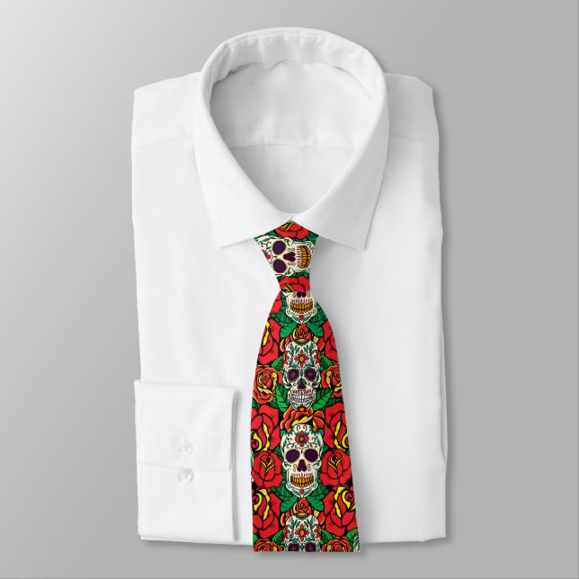 Corbata Patrón de calaveras florales (Atado)