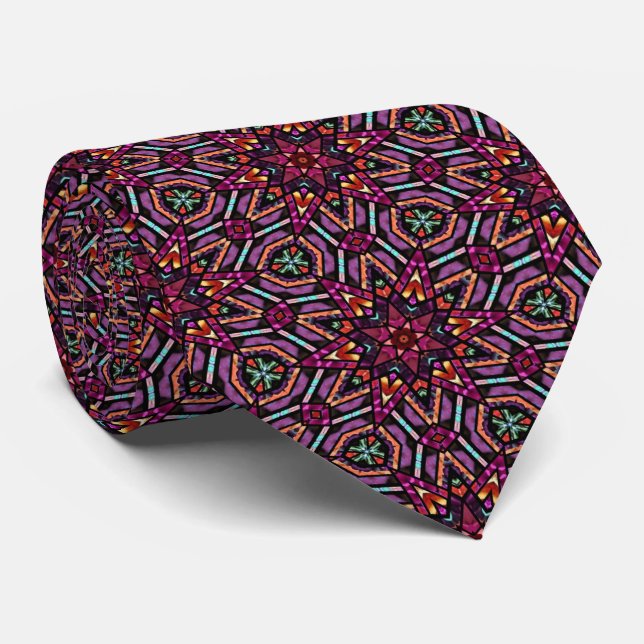 Corbata Patrón de Caleidoscopio Turquesa Rosa Púrpura Nara (Enrollado)