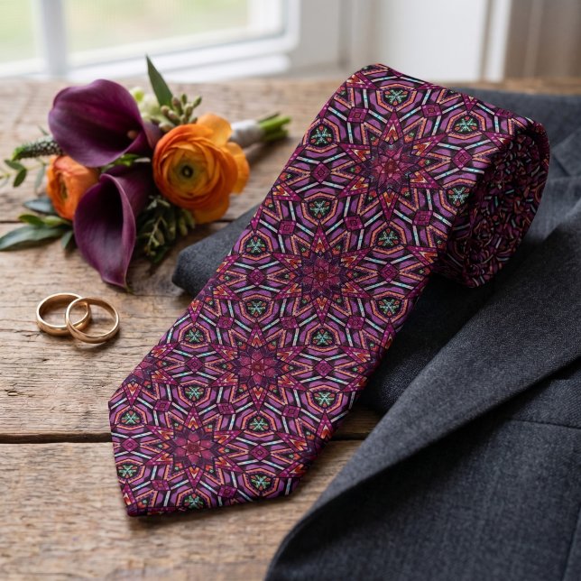 Corbata Patrón de Caleidoscopio Turquesa Rosa Púrpura Nara (Subido por el creador)