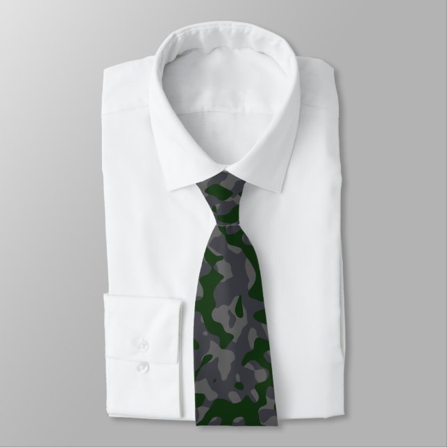 Corbata Patrón de camuflaje verde, gris oscuro y negro (Atado)