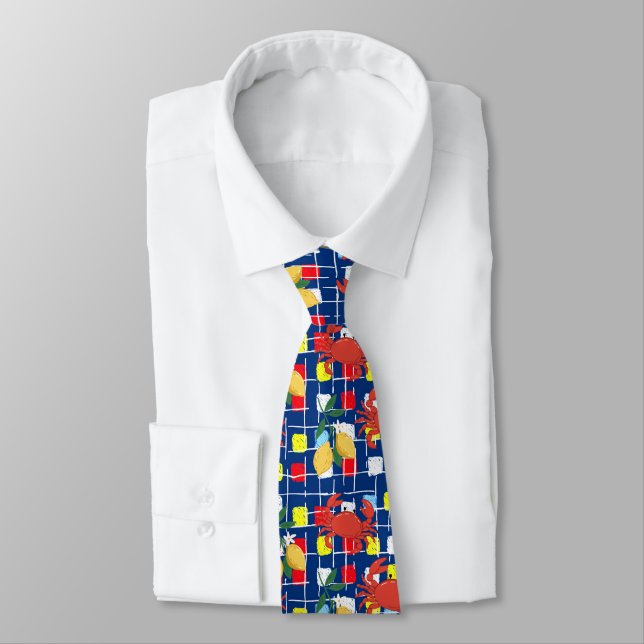 Corbata Patrón de cangrejo y limón costero (Atado)
