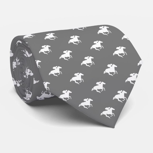 Corbata Patrón de Carreras de caballo| Gris (Enrollado)