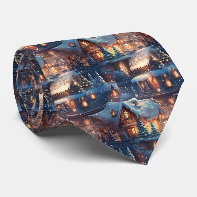 Corbata Patrón de Casa de Jengibre Marrón y Azul Quirky (Enrollado)