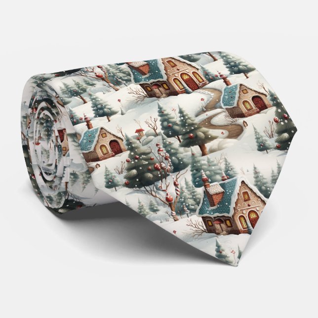Corbata Patrón de Casa de Jengibre Marrón y Azul Quirky (Enrollado)