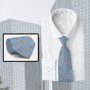 Corbata Patrón de cebra azul y dorado texturizado y simétr