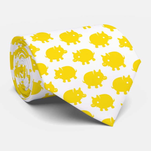 Corbata Patrón de Cerdo Amarillo Brillante (Enrollado)