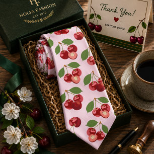 Corbata Patrón de cereza dulce roja acuarela