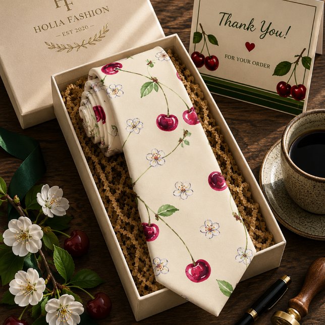 Corbata Patrón de cereza dulce roja acuarela (Subido por el creador)