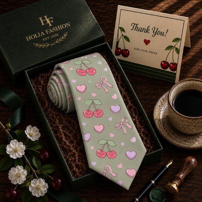 Corbata Patrón de cereza dulce roja Kawaii (Subido por el creador)