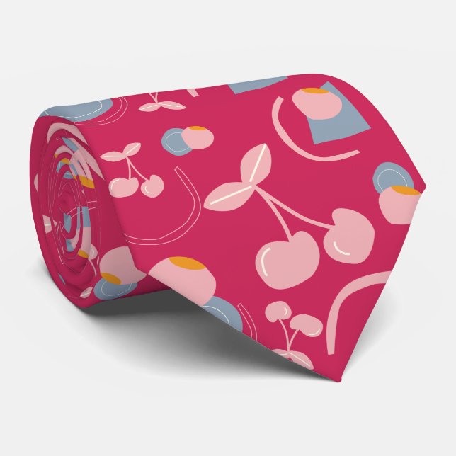 Corbata Patrón de cerezas (Enrollado)