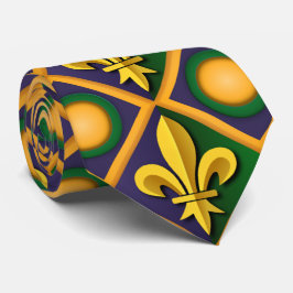 Corbata Patrón de césped mardi con fleur-de-lis dorado
