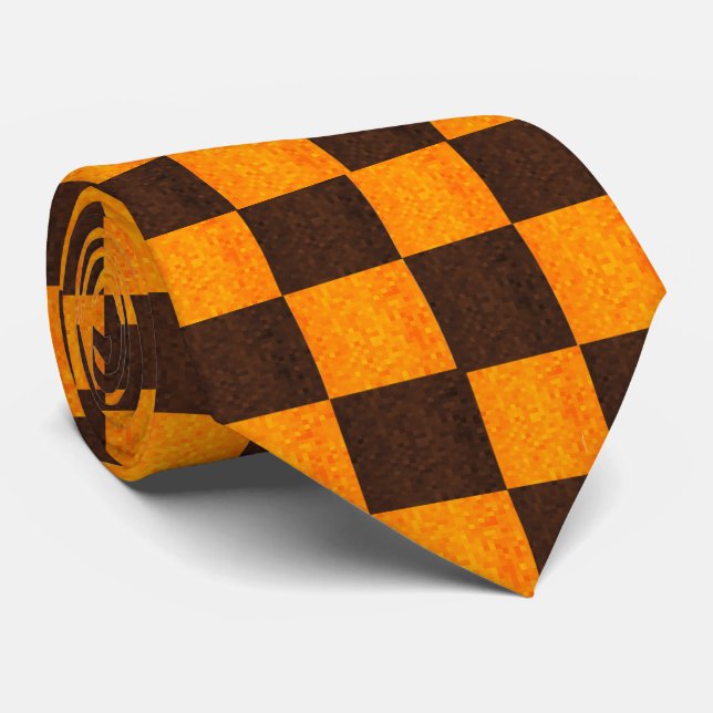 Corbata Patrón De Cheques Marrón Y Oro, (Enrollado)