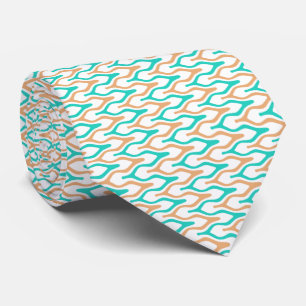 Corbata Patrón de Chevron Ondulado Verde Turquesa y Beige