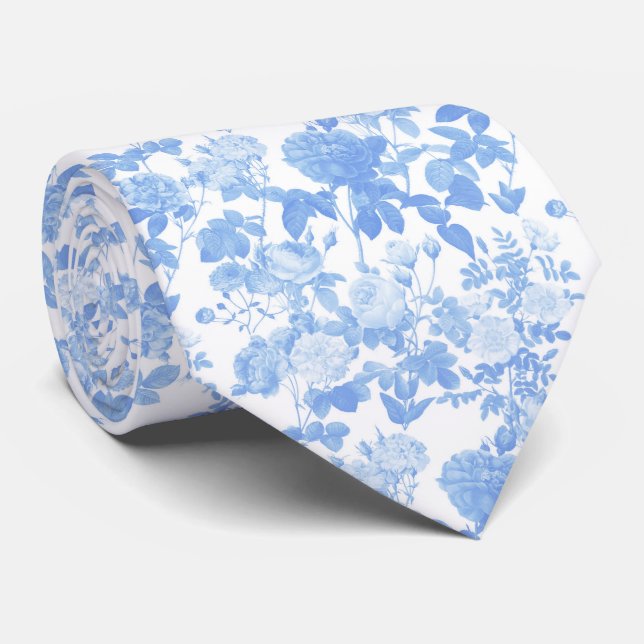 Corbata Patrón de Chinoiserie Francés de Rosas Florales Bl (Enrollado)