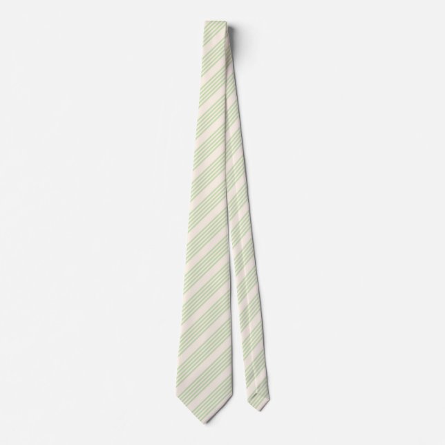 Corbata Patrón de cinco rayas verde claro y beige (Anverso)