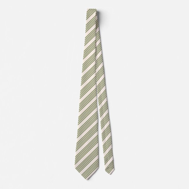 Corbata Patrón de cinco rayas verde oliva y beige (Anverso)
