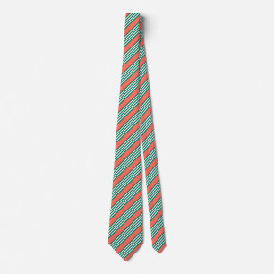 Corbata Patrón de cinco rayas verdes y blancas con coral
