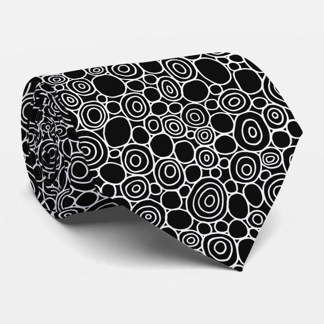 Corbata Patrón de círculos 210819 - Blanco sobre negro (Enrollado)