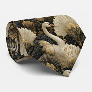 Corbata Patrón de cisne Art Deco de lujo y filigrana dorad