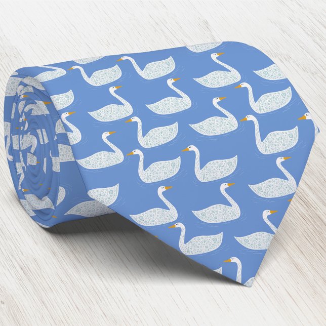 Corbata Patrón de cisne azul (Swan pattern neck tie for wildlife, nature and bird lovers)