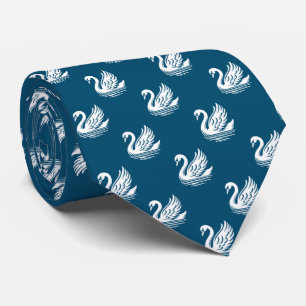 Corbata Patrón de cisne - Blanco en azul oceánico