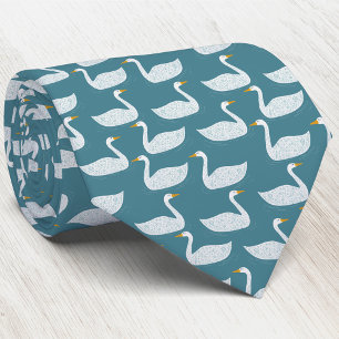 Corbata Patrón de cisne en verde turquesa