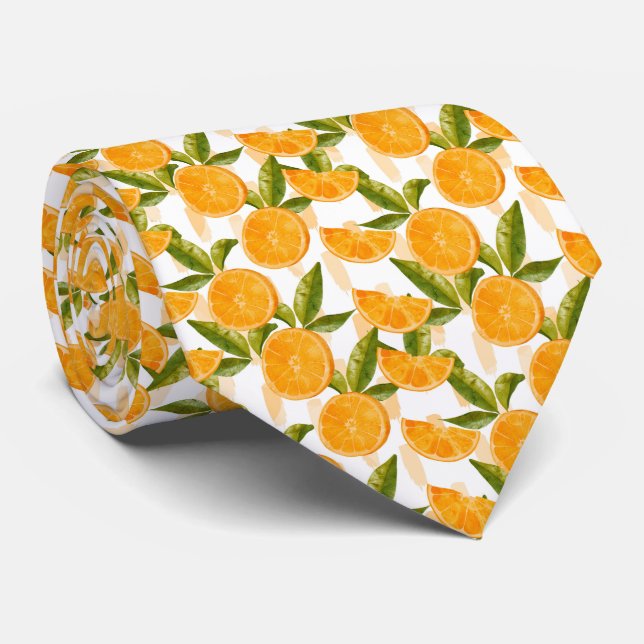 Corbata Patrón de cítricos de acuarela naranja (Enrollado)