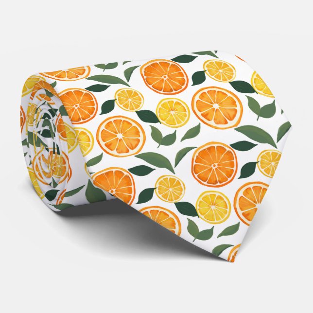 Corbata Patrón de cítricos limón y Naranja (Enrollado)