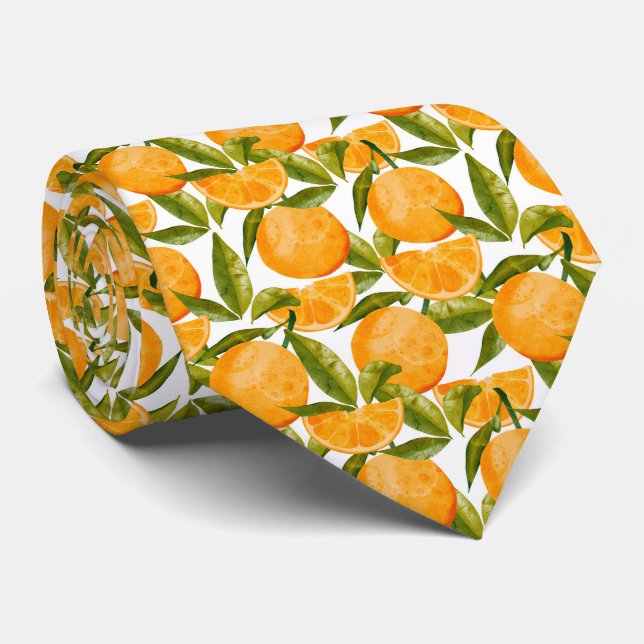 Corbata Patrón de cítricos naranja acuarela (Enrollado)