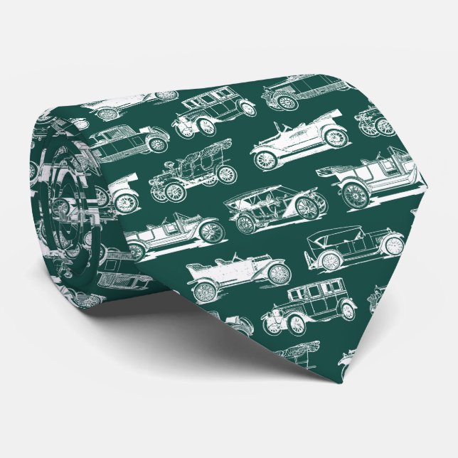 Corbata Patrón de coche de cosecha blanca de esmeralda ver (Enrollado)