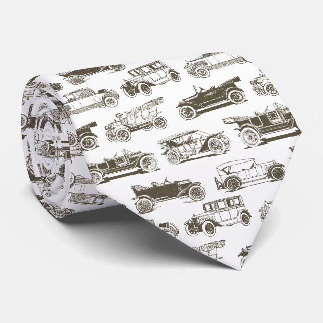 Corbata Patrón de coche de época beige blanco antiguo (Enrollado)