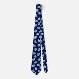 Corbata patrón de conchas marinas azules blancas