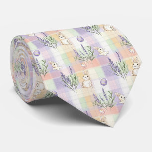 Corbata Patrón de conejo de Pascua en cuadros pastel (1)