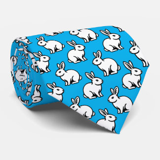 Corbata Patrón de conejos - Blanco y negro con azul cielo