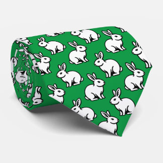 Corbata Patrón de conejos - Blanco y negro con Kelly Green
