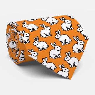 Corbata Patrón de conejos - Blanco y negro con Naranja