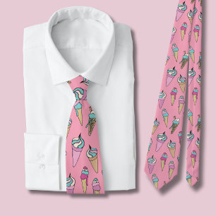 Corbata patrón de cono de helado rosa