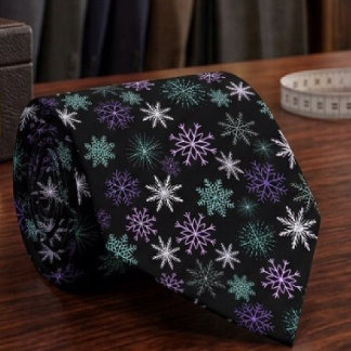 Corbata Patrón de copo de nieve de Navidad negro púrpura m