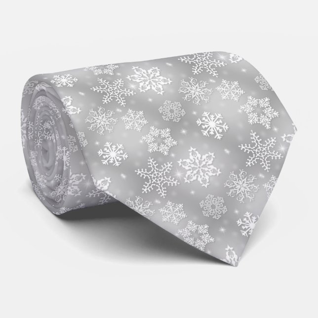 Corbata Patrón de copo de nieve gris (Enrollado)