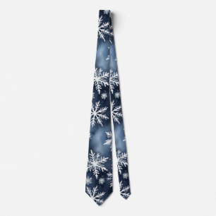 Corbata Patrón de copos de nieve en acuarela en azul marin