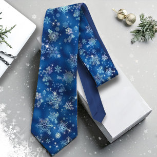 Corbata Patrón de copos de nieve más bonito ID846 azul