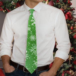 Corbata Patrón de copos de nieve verdes Fiesta Vacaciones 