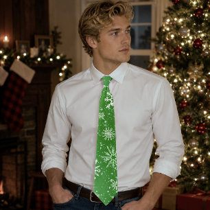 Corbata Patrón de copos de nieve verdes Fiesta Vacaciones