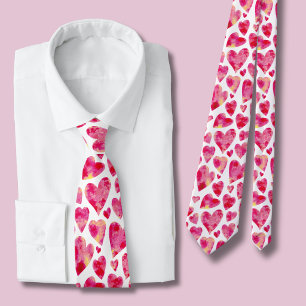 Corbata Patrón de corazón acuarela rosa